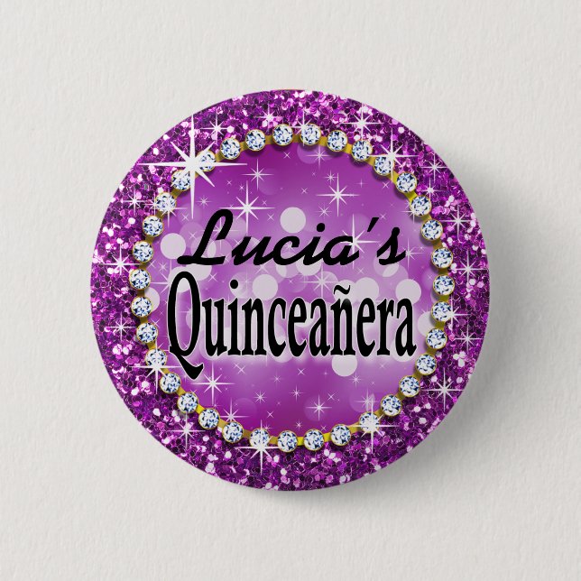Glitz Glam Bling Quinceañera Celebration purple 6 Cm Round Badge (Front)