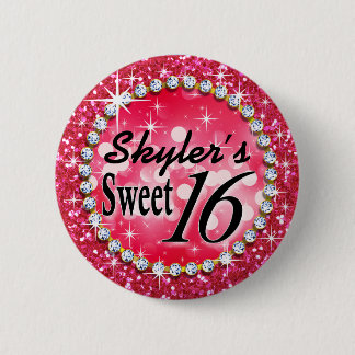 Glitz Glam Bling Sweet 16 Celebration hot pink 6 Cm Round Badge