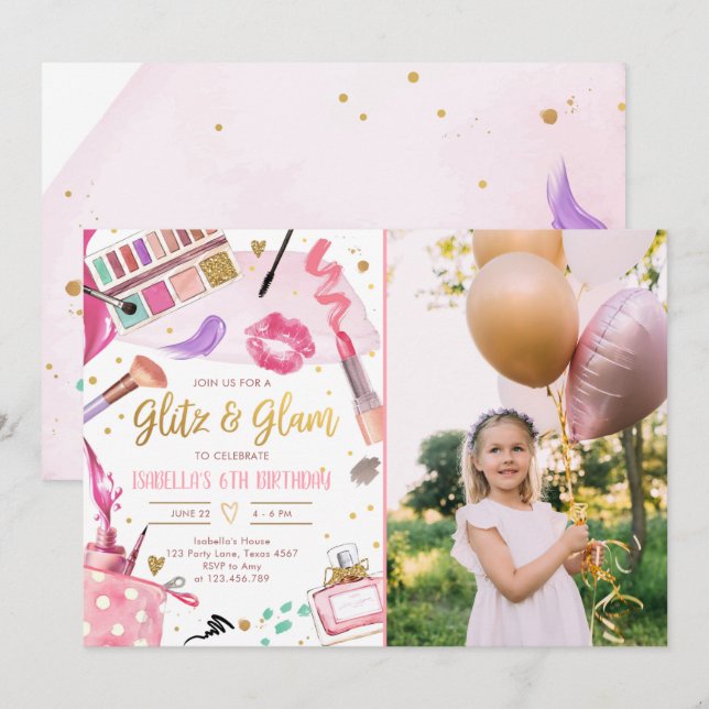 Glitz Glam Glamour Party Spa Girl Makeup Birthday  Invitation (Front/Back)