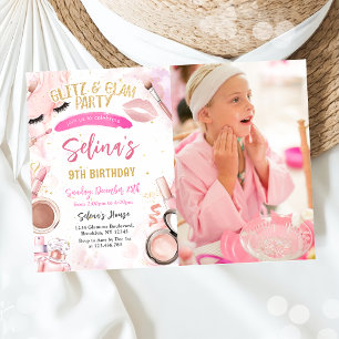 Glitz Glam Glamour Spa Party Girl Makeup Birthday Invitation