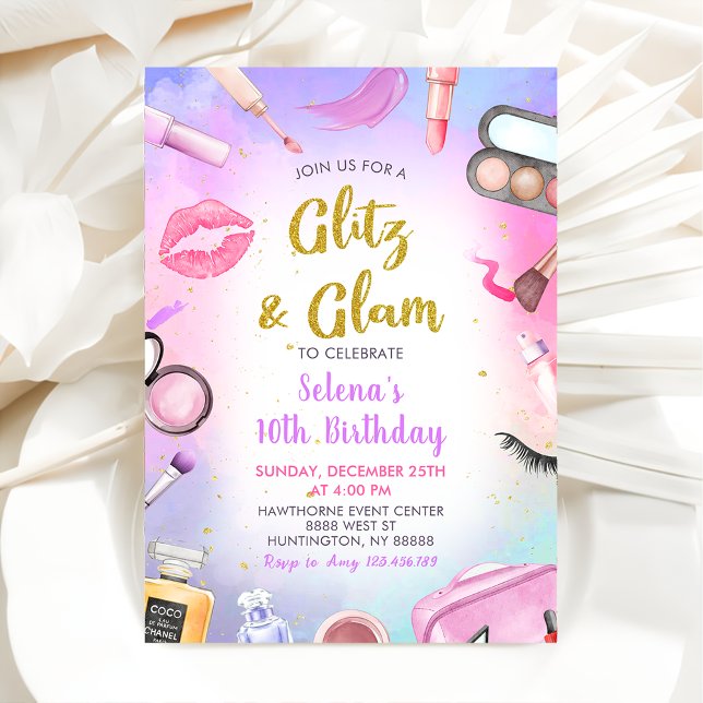 Glitz Glam Glamour Spa Party Girl Makeup Birthday Invitation (Creator Uploaded)