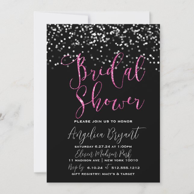 Glitz & Glam Pink and Black Bokeh Invitation (Front)