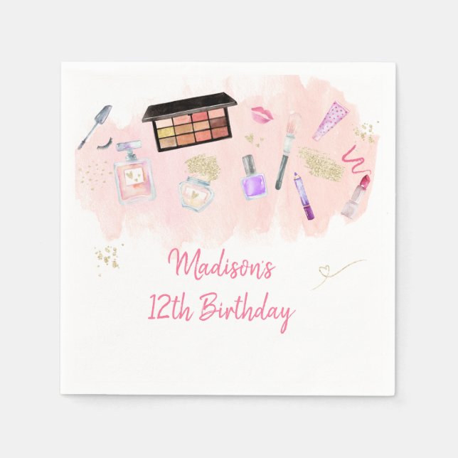 Glitz & Glam Pink Gold Spa Birthday Napkin (Front)