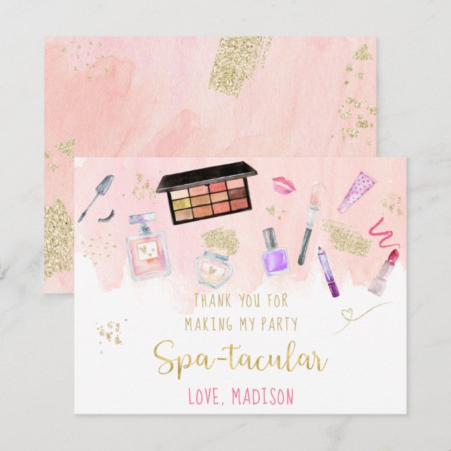 Glitz & Glam Pink Gold Spa Birthday Thank You Card (Front/Back)