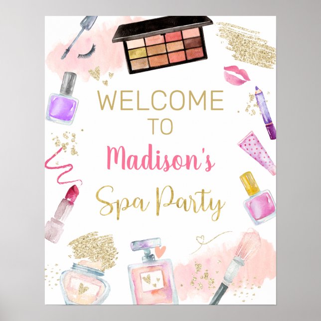 Glitz & Glam Pink Gold Spa Birthday Welcome Poster (Front)