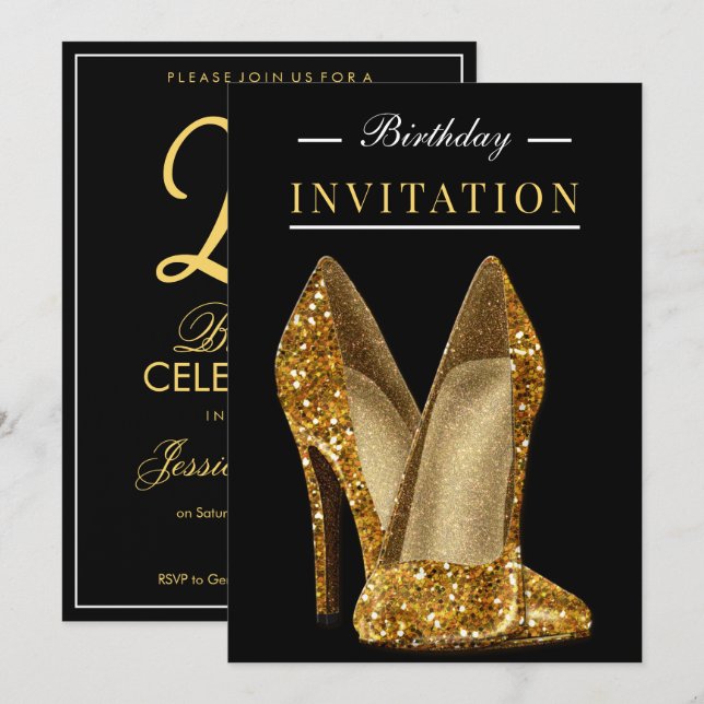 Glitz & Glamour Gold 25th Birthday Invitation (Front/Back)