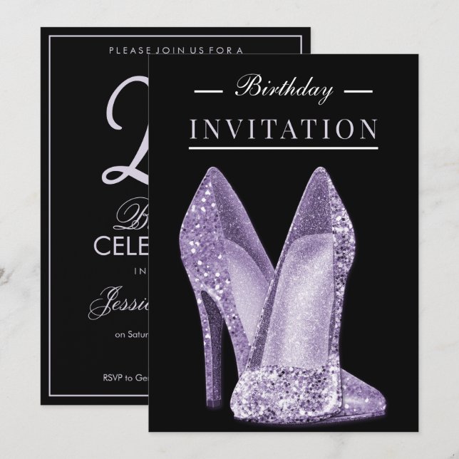Glitz & Glamour Lilac 25th Birthday Invitation (Front/Back)