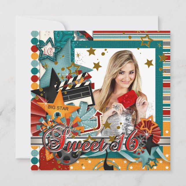 Glitz Glamour Movie Star Sweet 16 Invitations (Front)