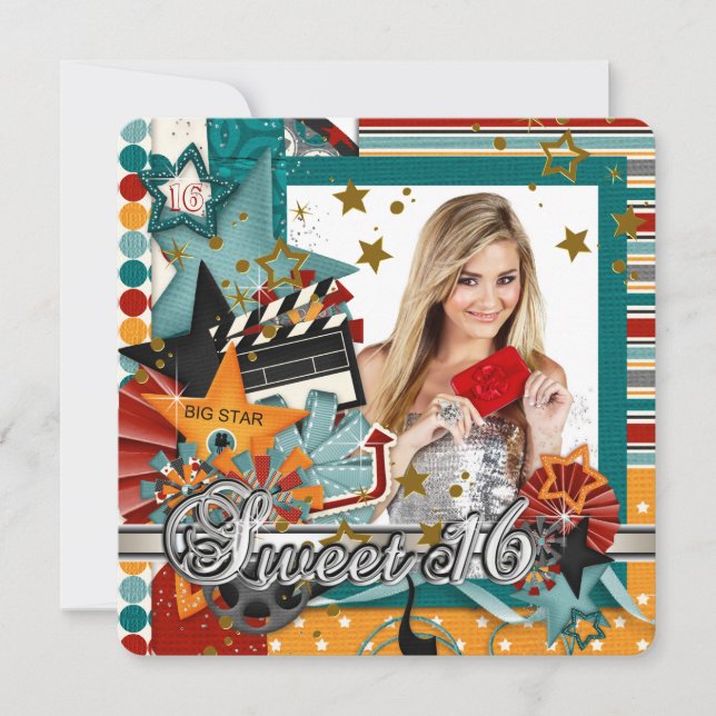 Glitz Glamour Movie Star Sweet 16 Invitations (Front)