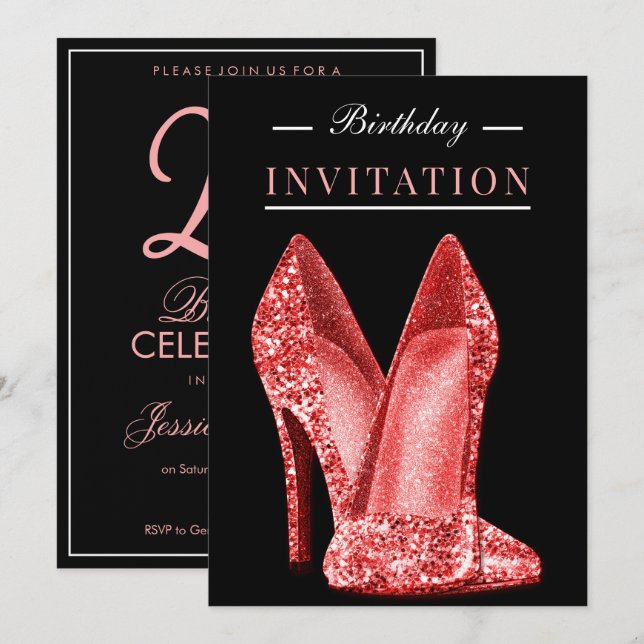 Glitz & Glamour Red 25th Birthday Invitation (Front/Back)