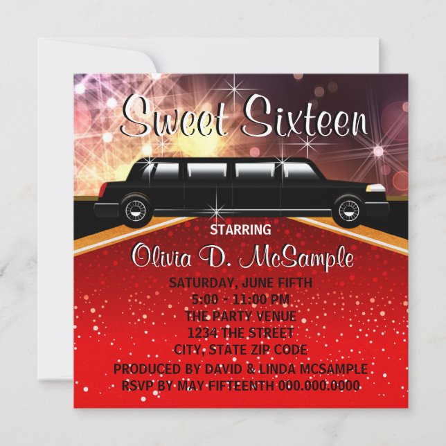 Glitz Glamour Red Carpet Movie Star Invitations (Front)