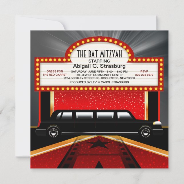Glitz Glamour Red Carpet Movie Star Invitations (Front)