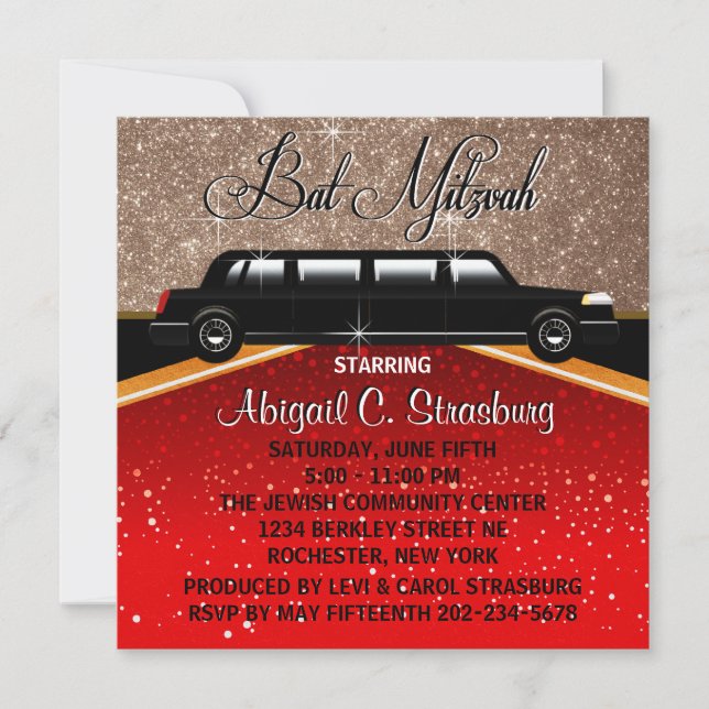 Glitz Glamour Red Carpet Movie Star Invitations (Front)