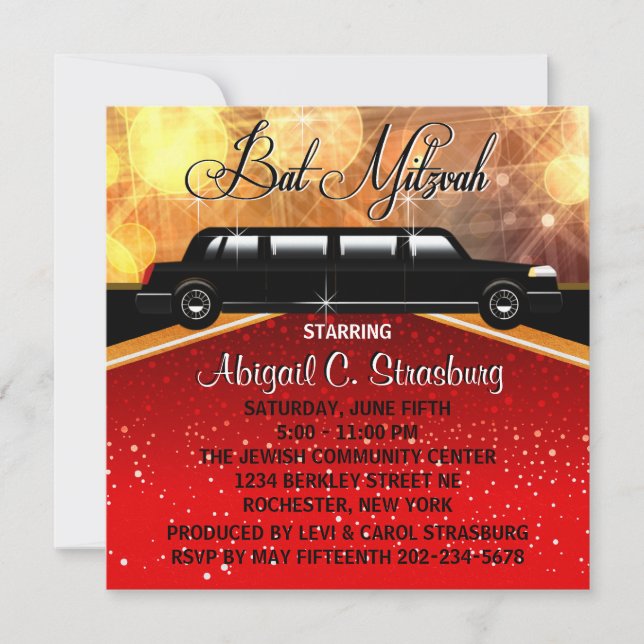Glitz Glamour Red Carpet Movie Star Invitations (Front)