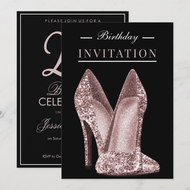 Glitz & Glamour Rose Gold 25th Birthday Invitation (Front/Back)