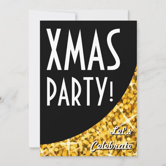 Glitz "Gold" black curve Xmas Party! invitation (Front)