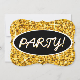 Glitz "Gold" 'Party!' black oval bracket Invitation