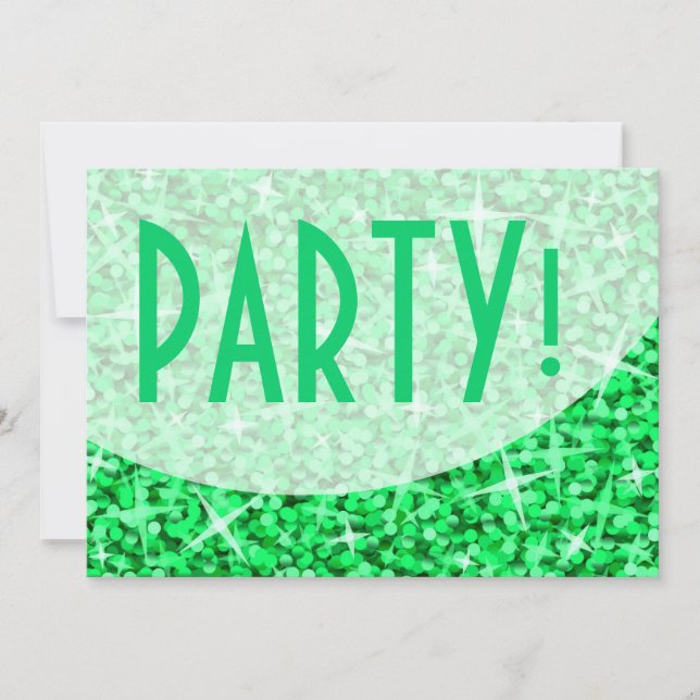 Glitz Green curve 'Party!' invitation (Front)