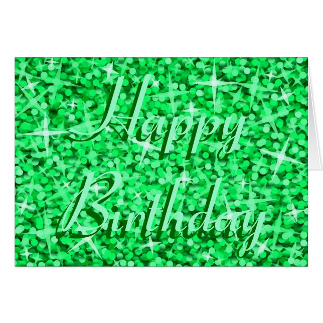 Glitz Green 'Happy Birthday' ribbon text card (Front Horizontal)