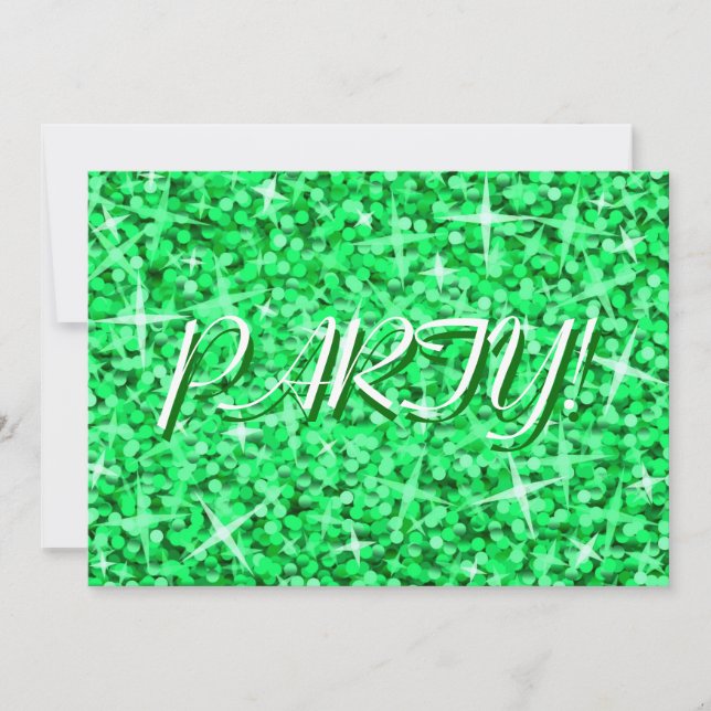 Glitz Green 'Party!' invitation St Patrick's Day (Front)