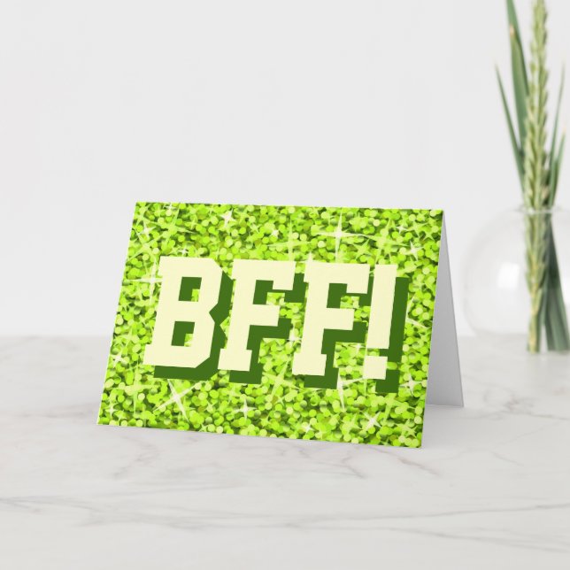 Glitz Lime 'BFF!' 'Your Text' greetings card (Front)