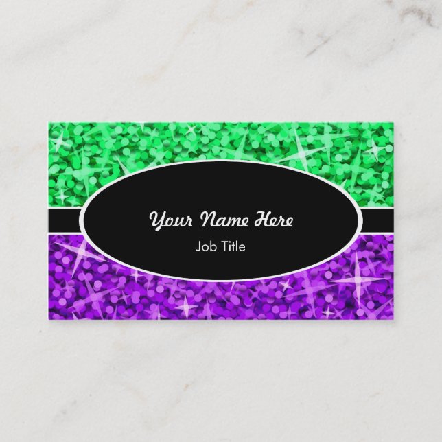 Glitz Mix Green Purple black oval business card (Front)