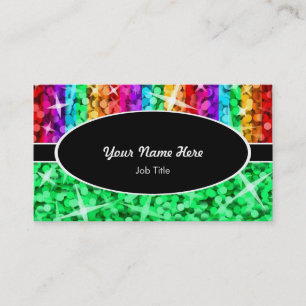 Glitz Mix Rainbow Green black oval business card
