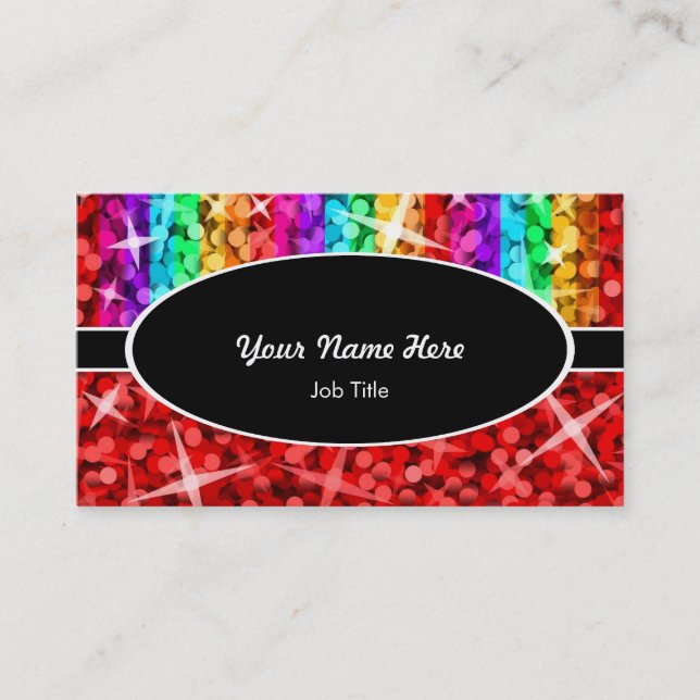 Glitz Mix Rainbow Red black oval business card (Front)