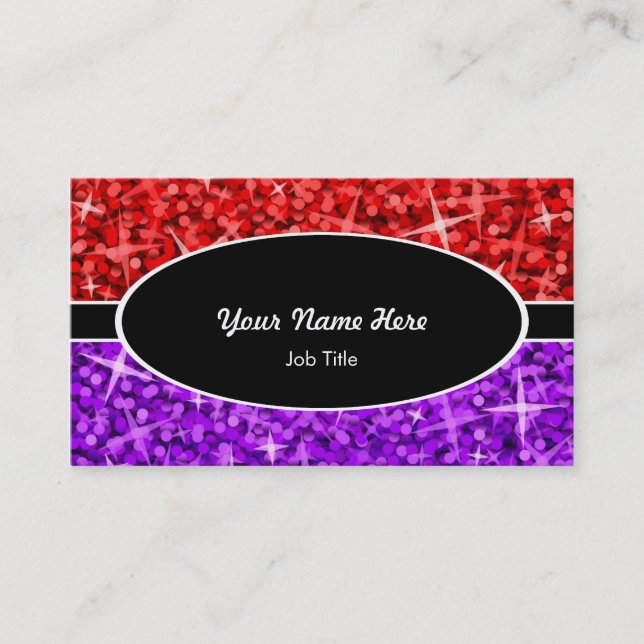 Glitz Mix Red Purple black oval business card (Front)
