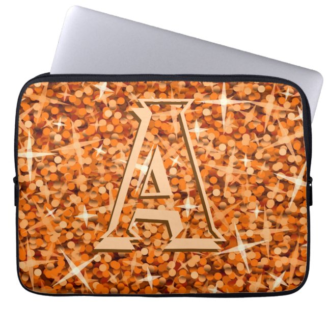 Glitz Orange 'monogram' laptop sleeve 13 inch (Front)