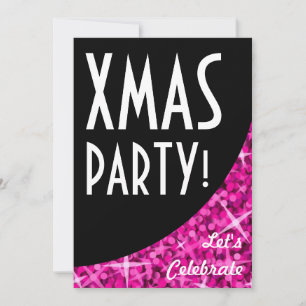 Glitz Pink black curve "Xmas Party!" invitation