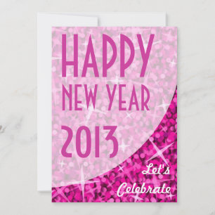Glitz Pink curve "Happy New Year" invitation