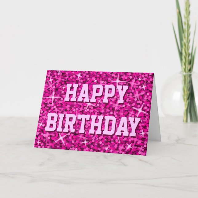 Glitz Pink 'Happy Birthday' card front text (Front)