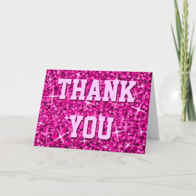 Glitz Pink 'Thank You' 'Your Text' greetings card (Front)