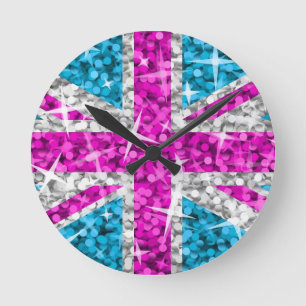 Glitz Pink UK clock round