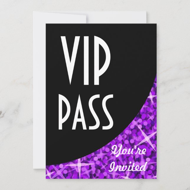 Glitz Purple black curve "VIP Pass" invitation (Front)