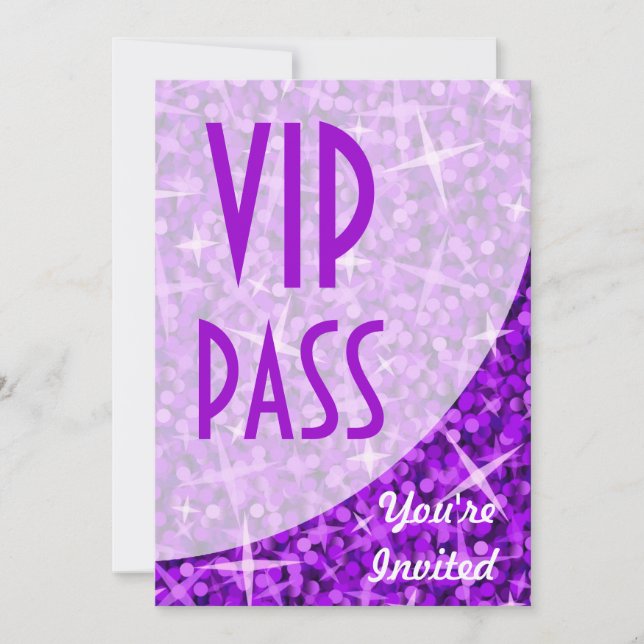 Glitz Purple curve "VIP Pass" invitation (Front)