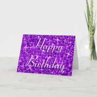 Glitz Purple 'Happy Birthday' card ribbon text