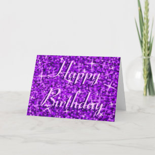 Glitz Purple 'Happy Birthday' card ribbon text
