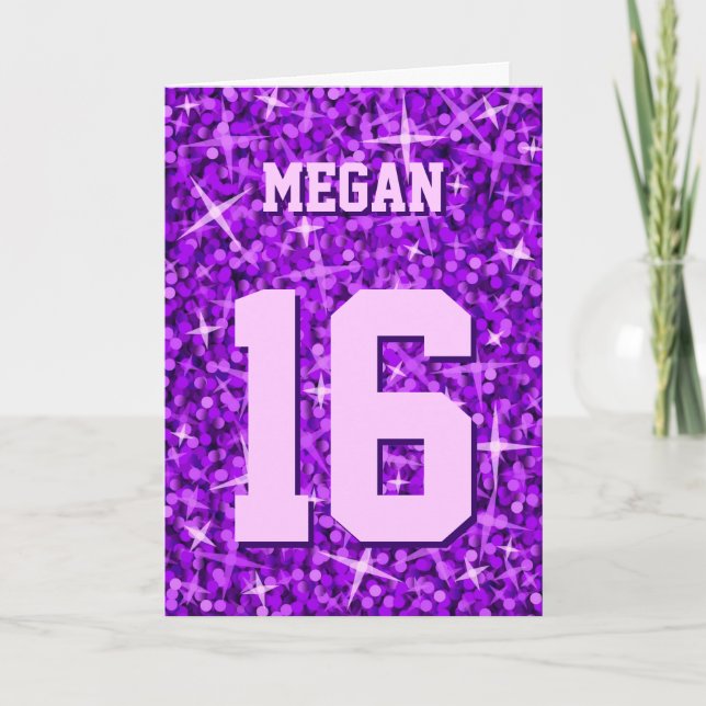 Glitz Purple 'Name and Age' 'Happy Birthday' card (Front)