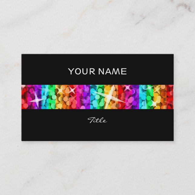 Glitz Rainbow Stripe business card black back (Front)