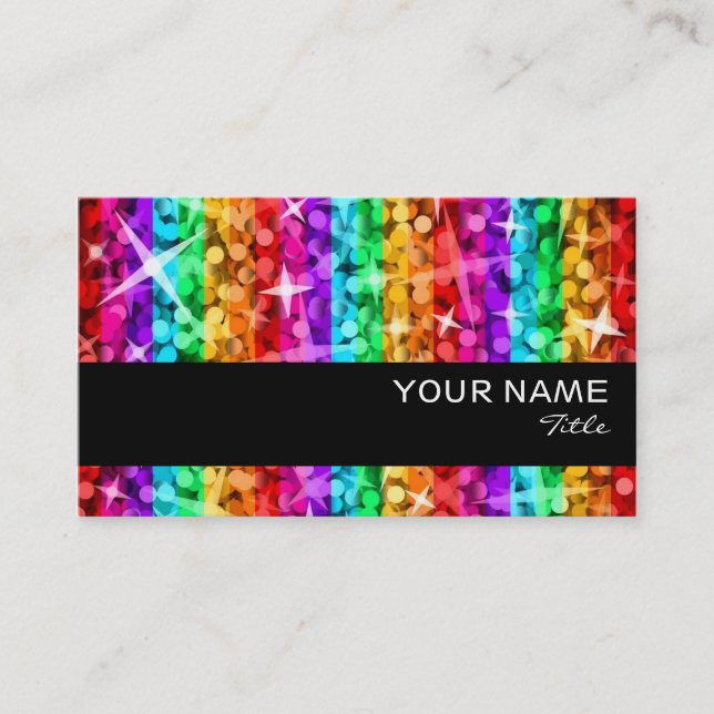 Glitz Rainbow Stripe  business card black stripe (Front)