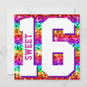 Glitz Rainbow Stripe 'Sweet 16' invitation square