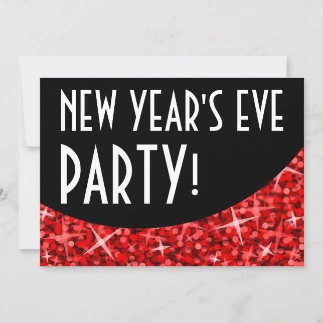 Glitz Red black curve 'New Year's Eve Party' Invitation (Front)