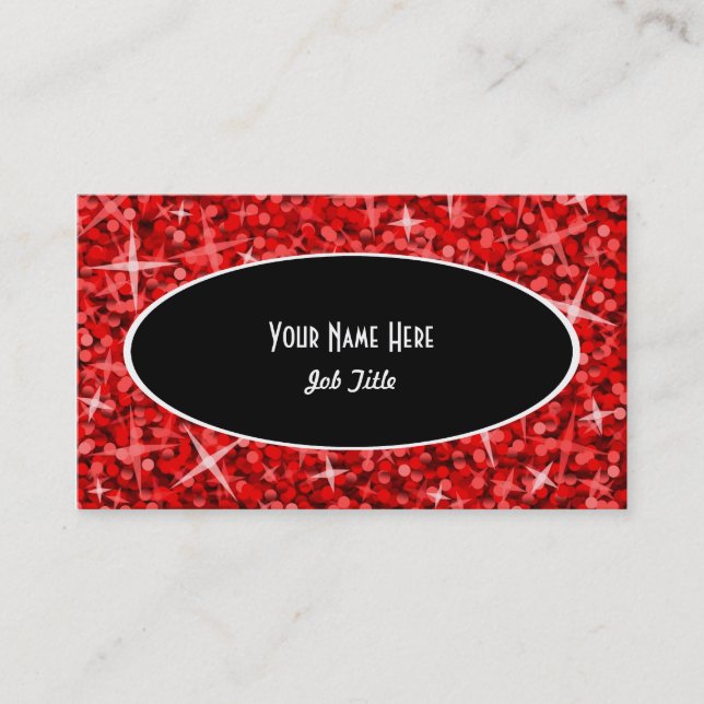 Glitz Red Black Oval business card template (Front)