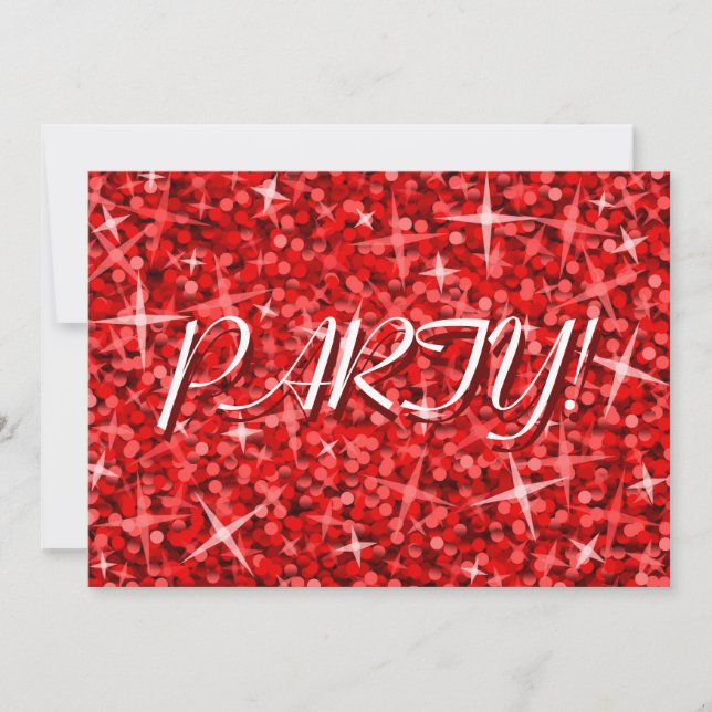 Glitz Red 'Party!' invitation Christmas (Front)