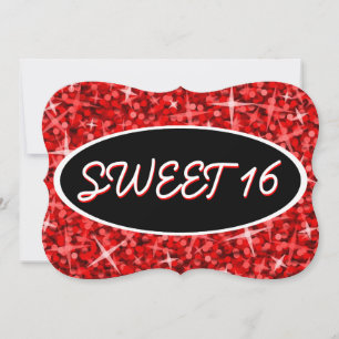 Glitz Red 'Sweet 16' black oval invitation bracket