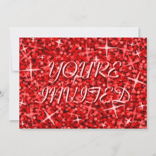 Glitz Red 'You're Invited' invitation pink text (Front)