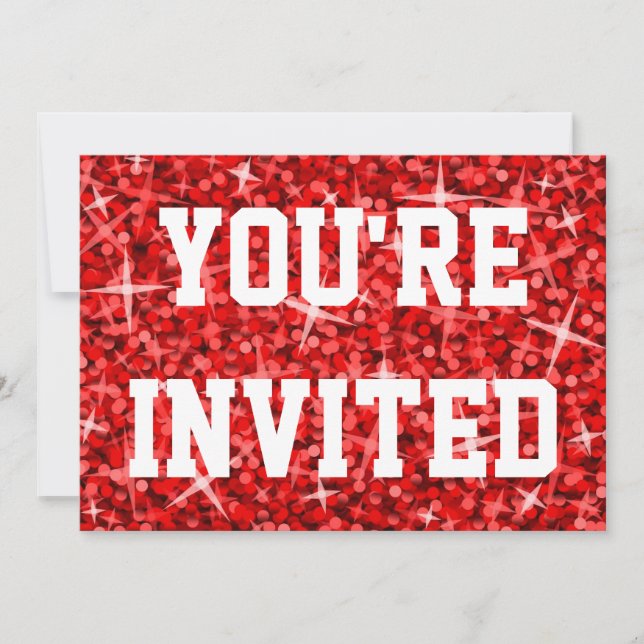 Glitz Red You're Invited invitation white text (Front)