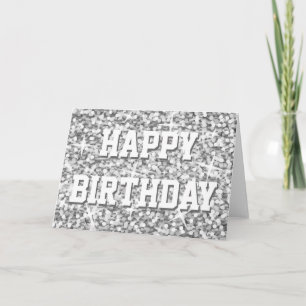 Glitz "Silver" 'Happy Birthday' card front text